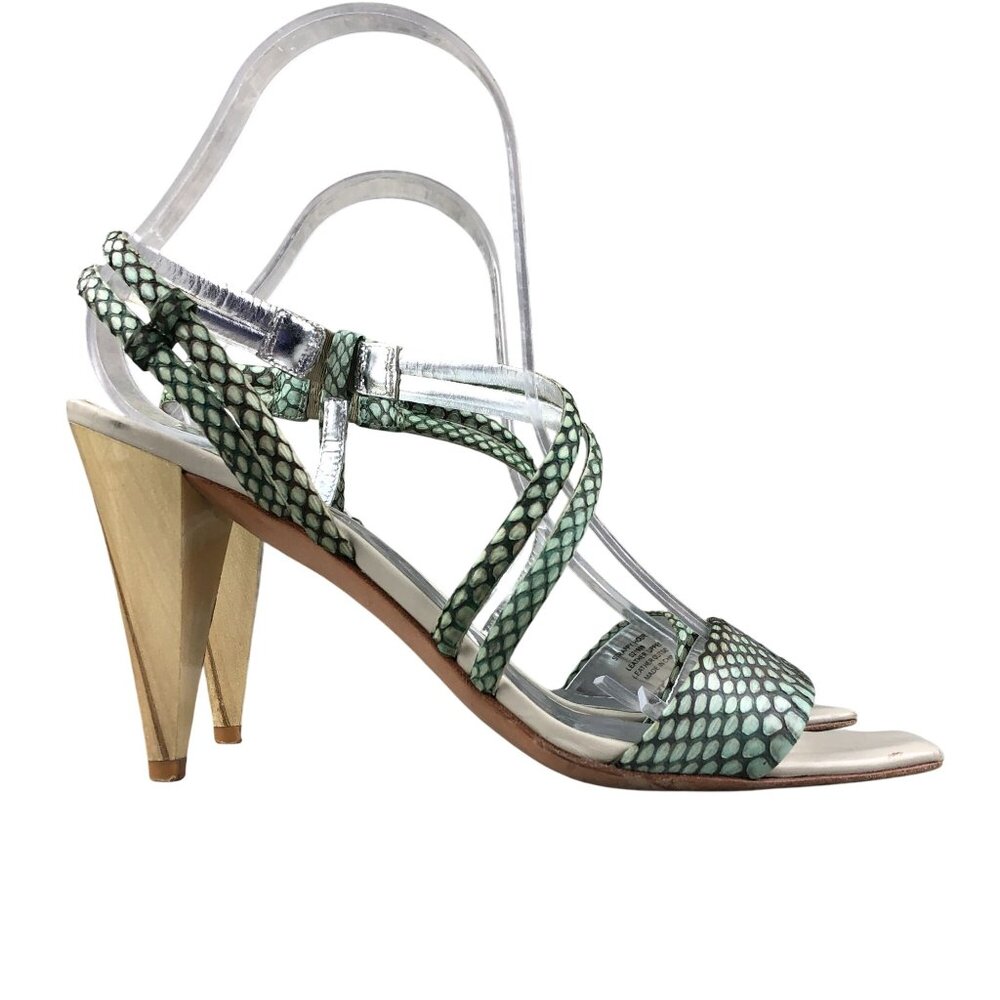 Kenneth Cole Women's Size 8M Strappy Hour Green Leather Open Square Toe Sandals